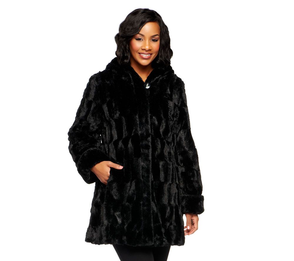 Dennis Basso Reversible Textured Faux Fur Hooded Coat - A219637