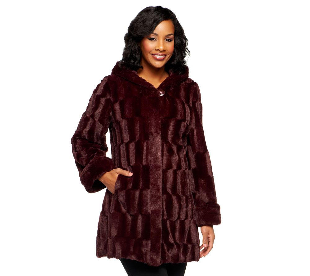 Dennis Basso Reversible Textured Faux Fur Hooded Coat - A219637
