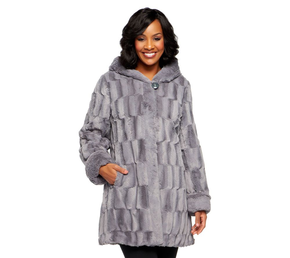 Dennis Basso Reversible Textured Faux Fur Hooded Coat - A219637