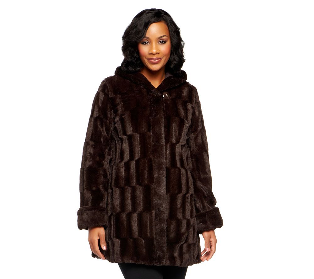 Dennis Basso Reversible Textured Faux Fur Hooded Coat - A219637