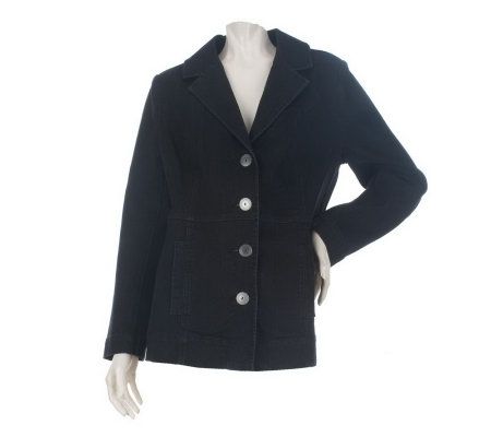 Susan Graver Notch Collar Denim Jacket with Back Belt Detail - A220237