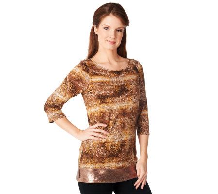 LOGO by Lori Goldstein Snake Print Top with Sequins - A223037