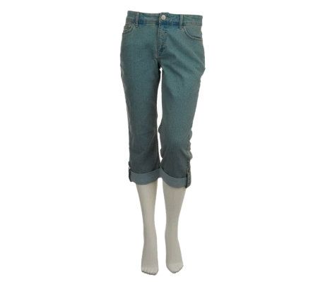 Susan Graver 5-pocket Capri Denim Jeans w/Cuff Detail - A224337