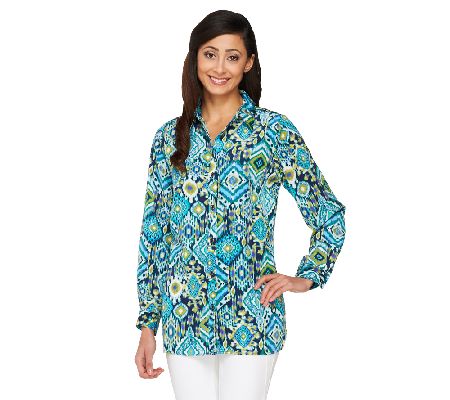 Susan Graver Peachskin Printed Long Sleeve Big Shirt - A226137