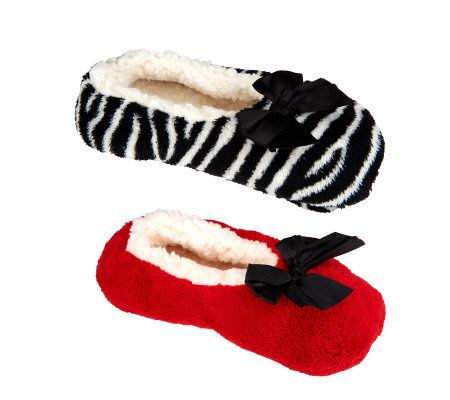 Passione Set of 2 Plush Slippers w/ Slip Resistant Bottoms - A226237