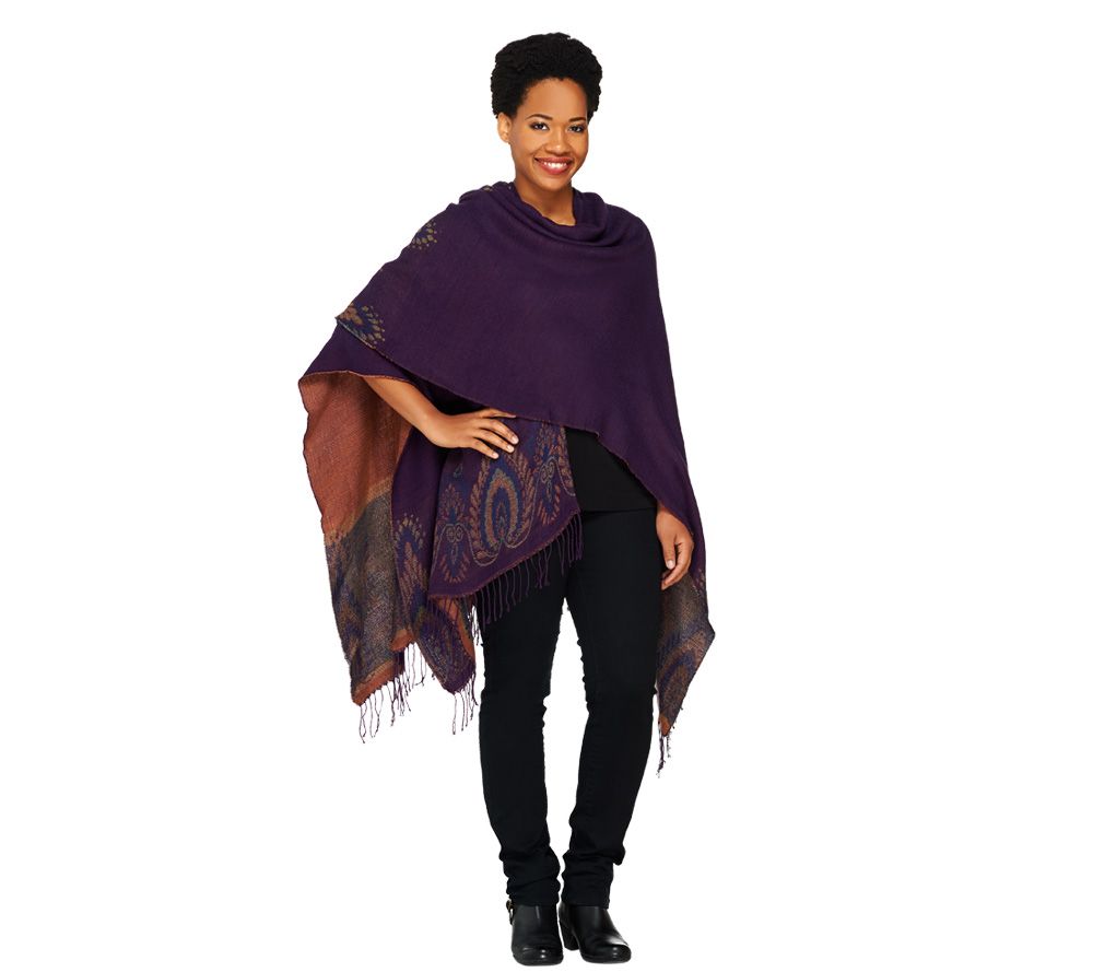 Accessory Street Peacock Paisley Ruana with Fringe - A227737