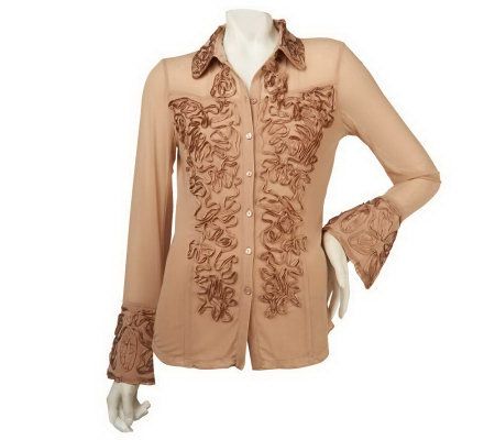 Mark of Style by Mark Zunino Button Front Blouse with Soutache Detail - A228037