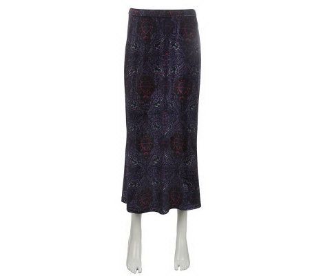 Linea by Louis DellOlio Flat Front Printed Velvet Skirt - A228337