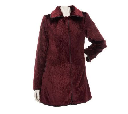 Dennis Basso Faux Persian Fur Coat with Faux Leather Piping Detail - A229737