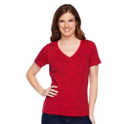 Liz Claiborne New York Short Sleeve Polka Dot V-Neck T-Shirt - A230437