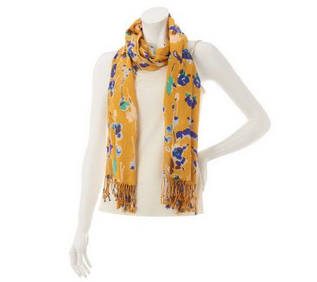 Isaac Mizrahi Live! Wildflower Print Fringe Scarf - A230537
