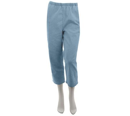 Denim & Co. Classic Waist Pull-on Crop Pants w/ Bling Detail - A231137