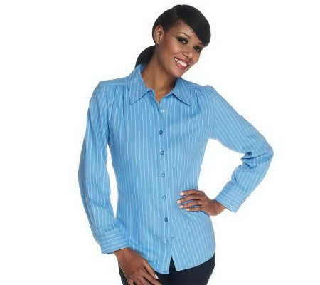 As Is Denim & Co. Long Sleeve Striped Flannel Big Shirt - A236237