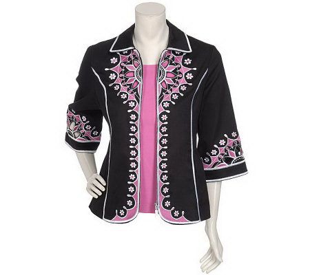 Bob Mackies Embroidered Cutout Jacket & Short Sleeve T-Shirt Set - A80937