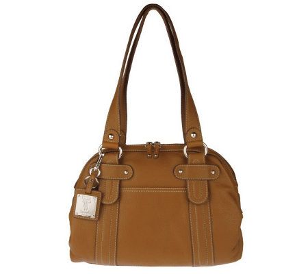 Tignanello Pebble Leather Studded Zip Top Double Handle Satchel - A84937