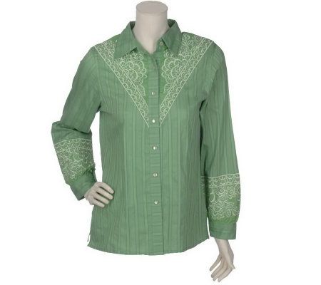 Bob Mackies English Embroidered & Textured Stripe Shirt - A8537