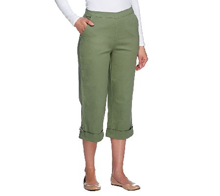 Denim & Co. Classic Waist Stretch Twill Cuffed Capri Pants w/Buckle - A89037