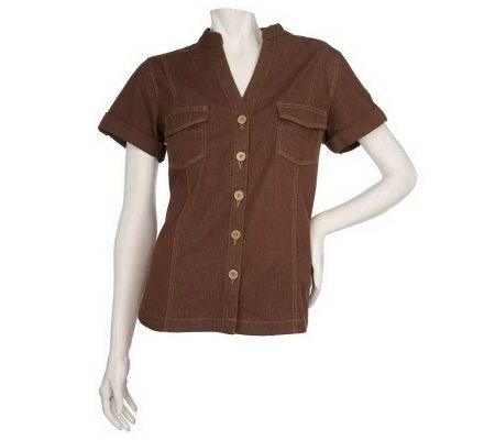 Denim & Co. Lightweight Denim Roll-Tab Shirt with Button Detail - A89337