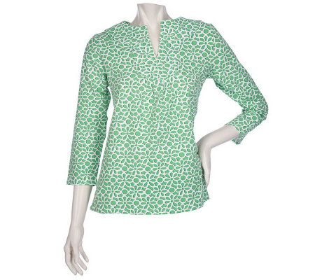Lilly & Van 3/4 Sleeve Tunic with Trapunto Stitch Trim - A200338