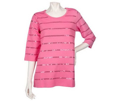 Quacker Factory Sequin Stripe 3/4 Sleeve Tunic - A201238