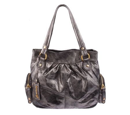 B.Makowsky Leather Snap Top Shopper w/ Side Zip Around Cargo Pockets - A204238