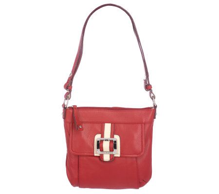 Isaac Mizrahi Live! Pebble Leather Crossbody Bag w/ Plaid Scarf - A211238