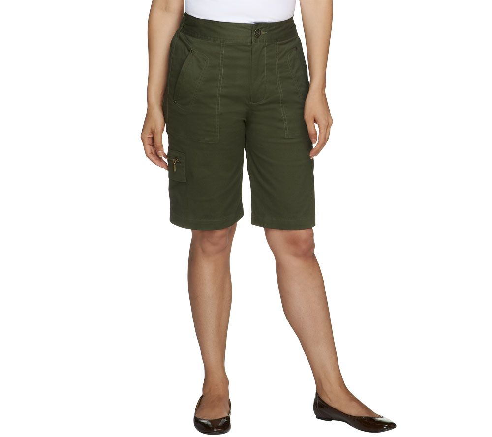 Denim & Co. Classic Waist Stretch Twill Bermuda Shorts w/ Cargo Pocket - A214538