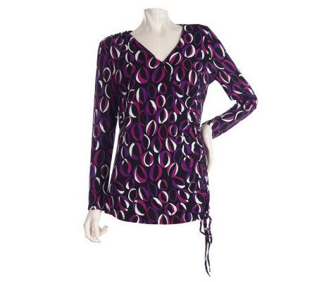 M by Marc Bouwer Geometric Print Drawstring Knit Top - A214738