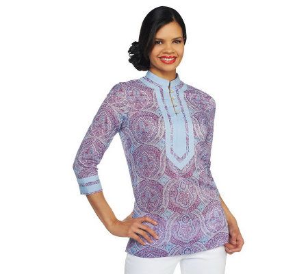 Isaac Mizrahi Live! Daphne Paisley Print 3/4 Sleeve Tunic - A215538