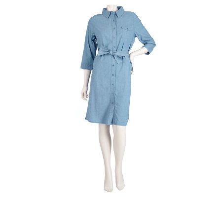 Denim & Co. 3/4 Sleeve Chambray Shirt Dress - A215938