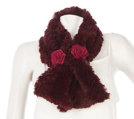 Dennis Basso Pull Through Faux Fur Scarf with Flower Detail - A220238
