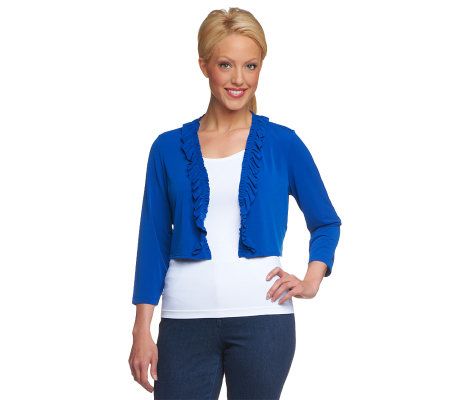 Susan Graver Essentials Liquid Knit 3/4 Sleeve Shrug - A224338