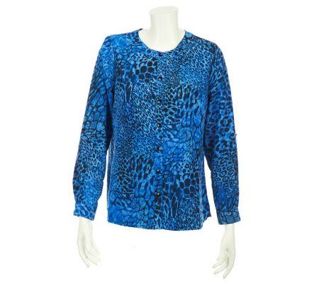 Susan Graver Printed Peachskin Banded Collar Shirt - A226138