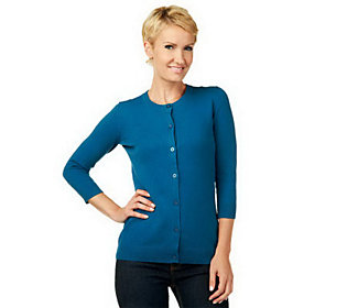 Liz Claiborne New York Essentials Crew Neck 3/4 Sleeve Cardigan