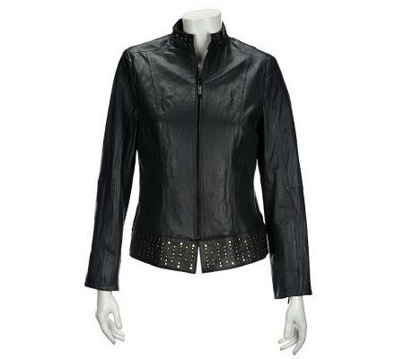 Bradley by Bradley Bayou Leather Motorcycle Jacket w/Studs - A228138