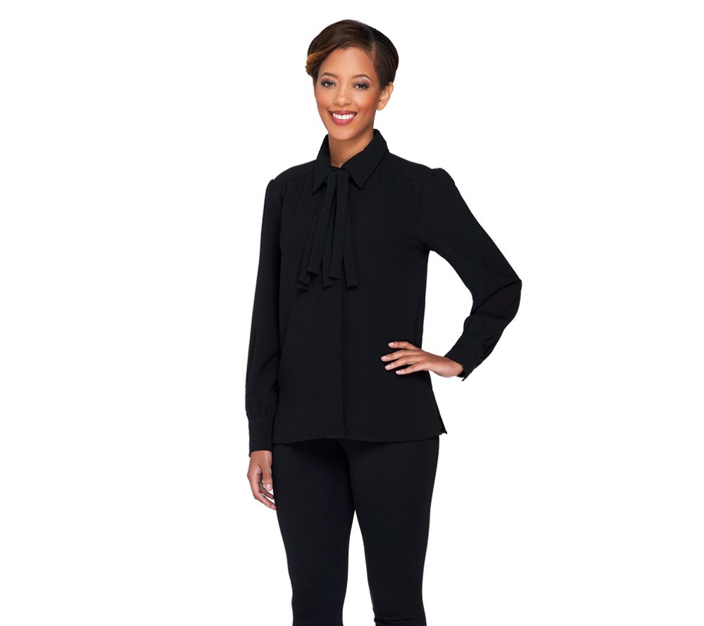 Linea by Louis DellOlio Button Front Blouse with Removable Tie - A228338