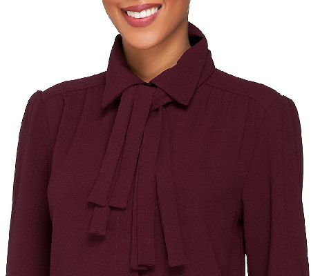 Linea by Louis DellOlio Button Front Blouse with Removable Tie