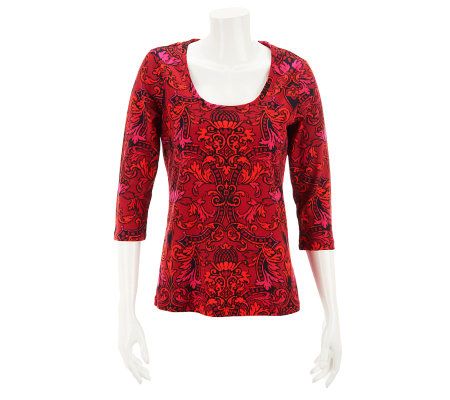 Isaac Mizrahi Live! Regal Damask Print 3/4 Sleeve Tee - A228538