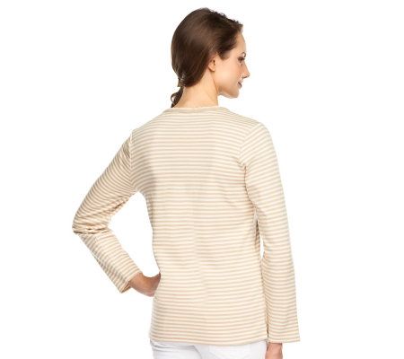 Liz Claiborne New York Long Sleeve Striped T-Shirt w/Lace Trim