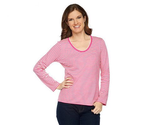 Liz Claiborne New York Long Sleeve Striped T-Shirt w/Lace Trim - A230438