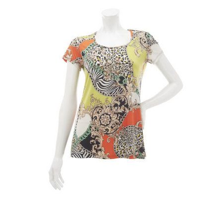 George Simonton Status Print Scoop Neck Cap Sleeve Top - A231838