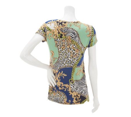 George Simonton Status Print Scoop Neck Cap Sleeve Top