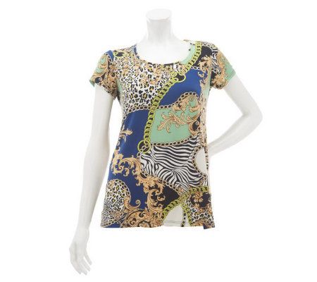 George Simonton Status Print Scoop Neck Cap Sleeve Top - A231838