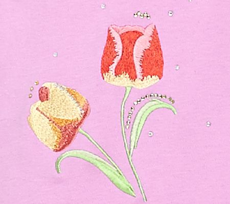 Quacker Factory Petal Party Ruffle V-neck 3/4 Sleeve T-shirt