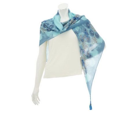 Amiee Lynn Paisley Pattern Square Scarf with Beaded Tassels - A232338