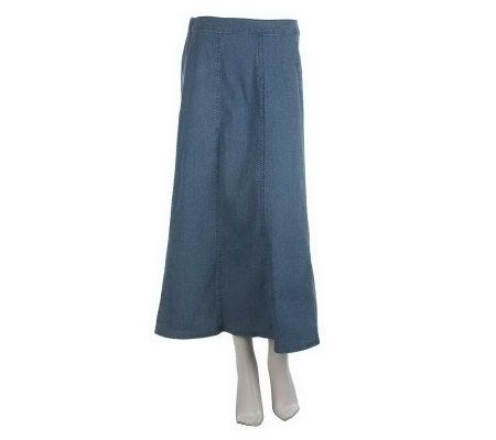 As Is Denim & Co. Long Denim Gore Skirt with Elastic Waistband - A235738