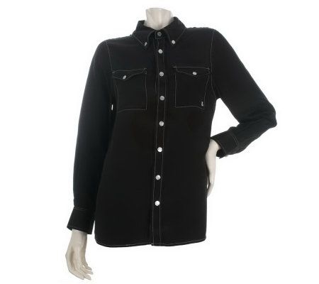 Bob Mackies Silk Classic Button Down Shirt with Logo Detail - A78638