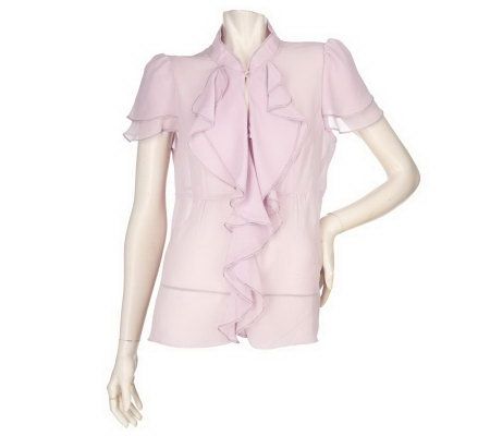 Susan Graver Chiffon Ruffled Cap Sleeve Blouse - A93438