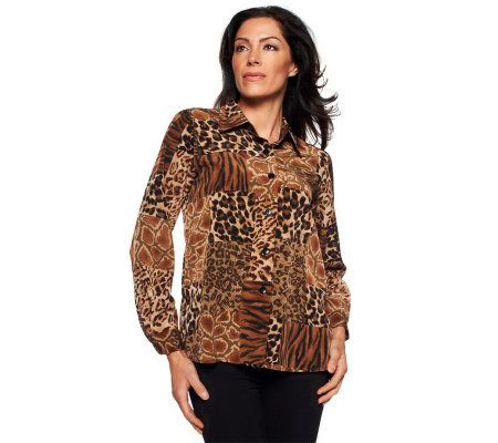 Susan Graver Animal Print Peachskin Big Shirt - A07139