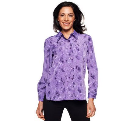 Susan Graver Animal Print Peachskin Big Shirt - A07139